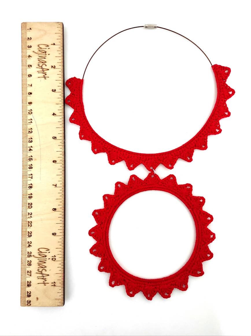 Red bib necklace Statement large circle pendant necklace