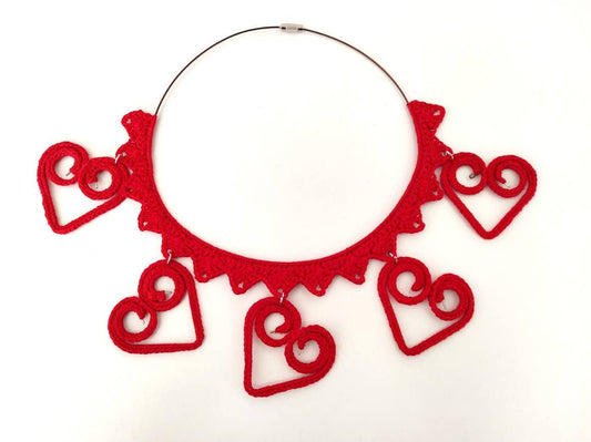 Red hearts necklace Statement tassels boho necklace Pride jewelry