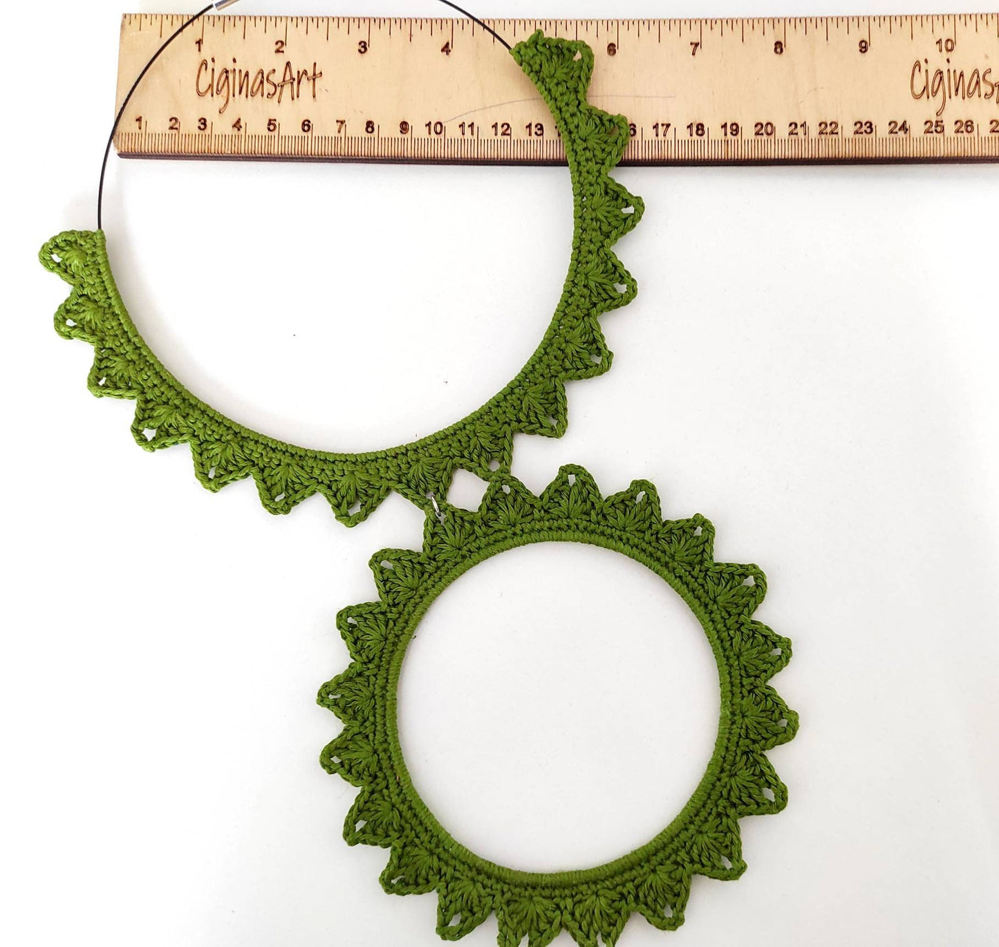 Green bib necklace Statement large circle pendant necklace