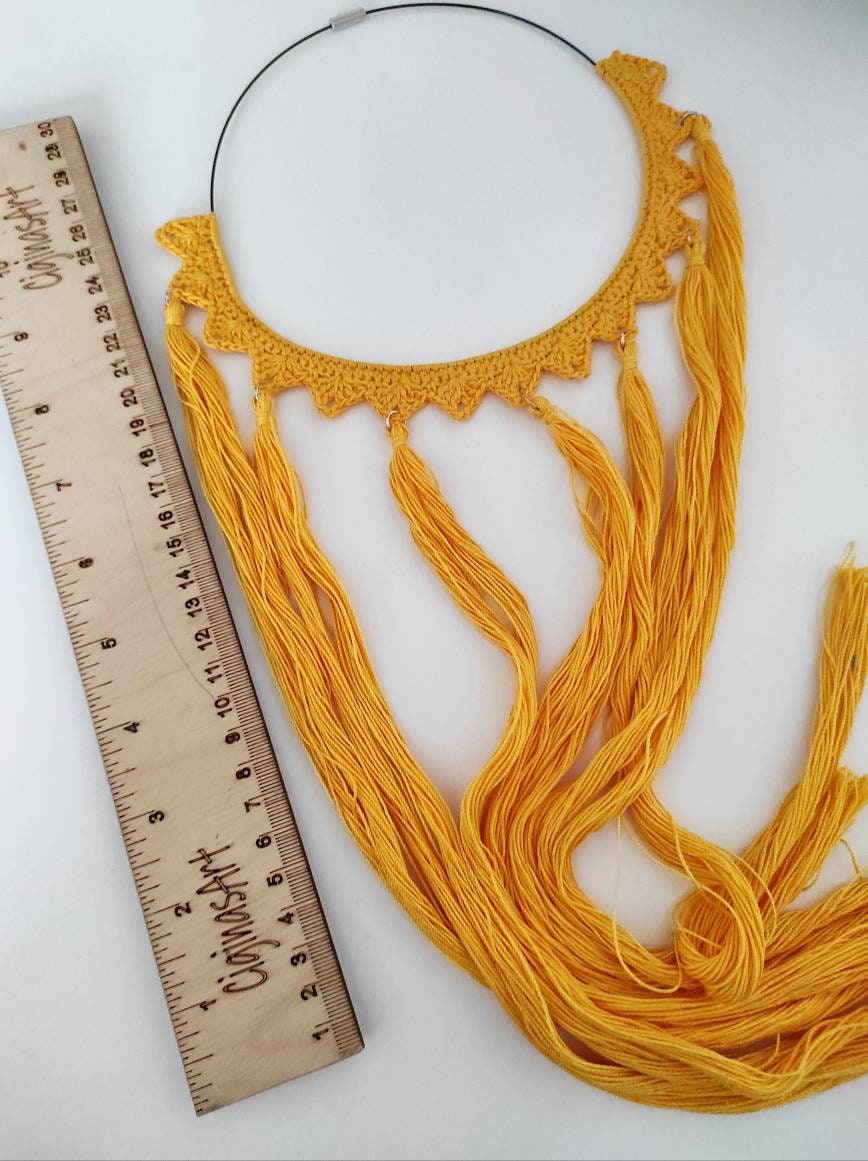 Yellow tassel necklace Statement tassels boho necklace