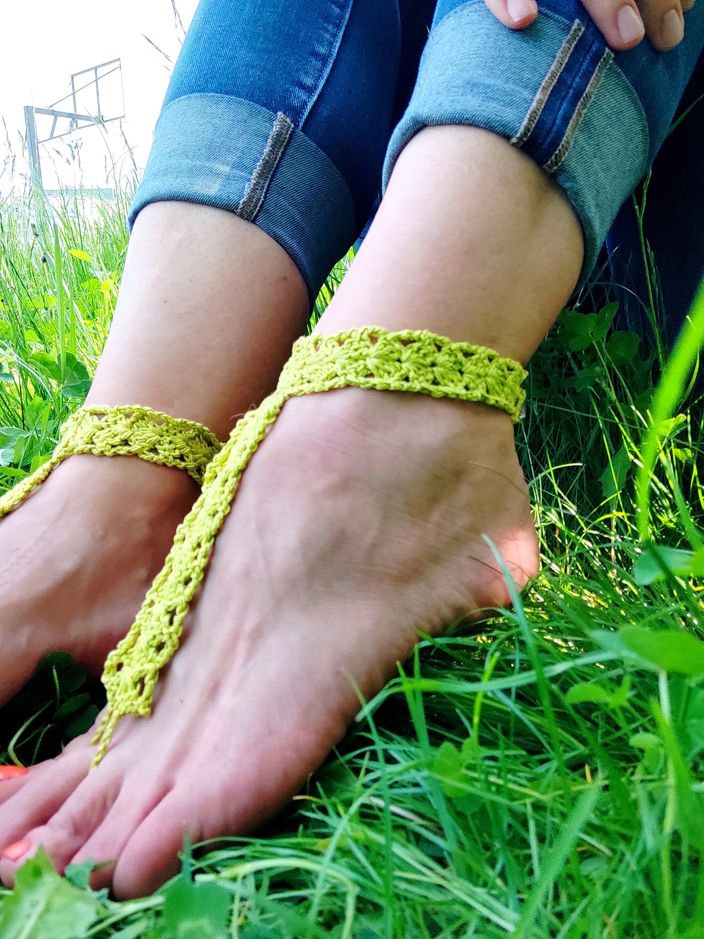 Green barefoot sandals Anklet bracelet Foot jewelry