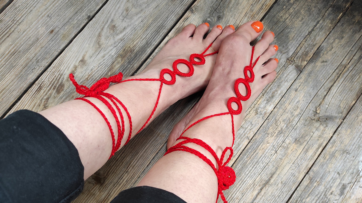 Red barefoot sandals Foot jewelry