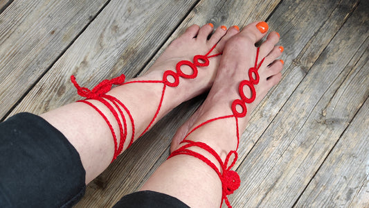 Red barefoot sandals Foot jewelry