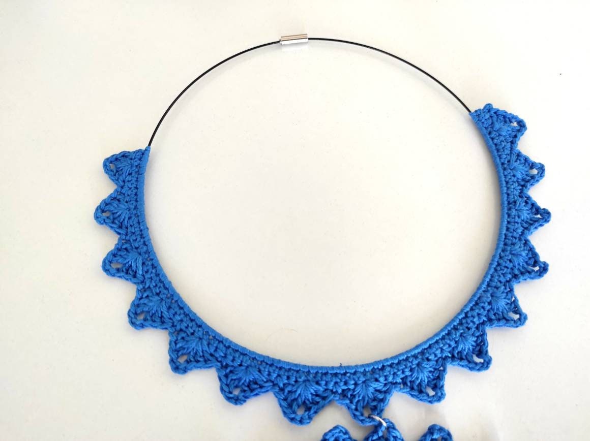 Blue bib necklace Statement large circle pendant necklace