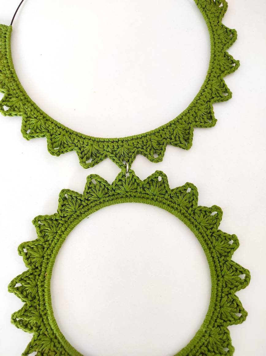 Green bib necklace Statement large circle pendant necklace