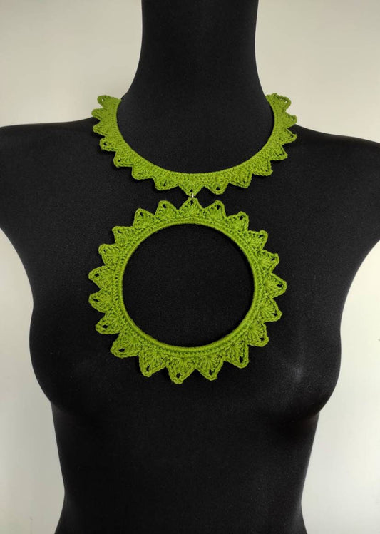 Green bib necklace Statement large circle pendant necklace