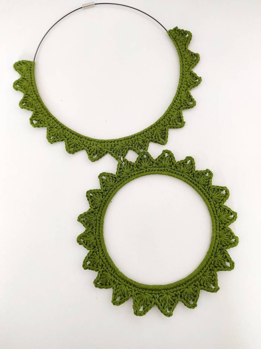 Green bib necklace Statement large circle pendant necklace