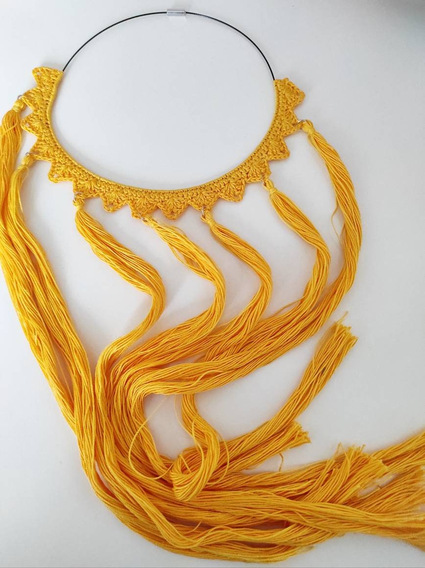 Yellow tassel necklace Statement tassels boho necklace