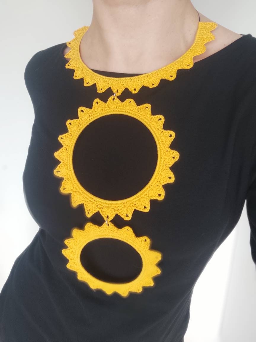 Yellow bib necklace Statement large circle pendant necklace