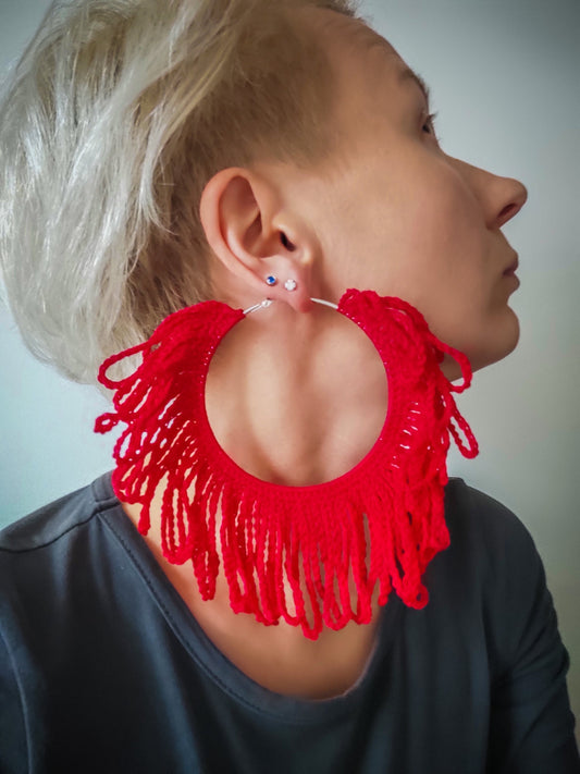 Red huge earrings Red extra large hoop earrings African statement earrings for woman