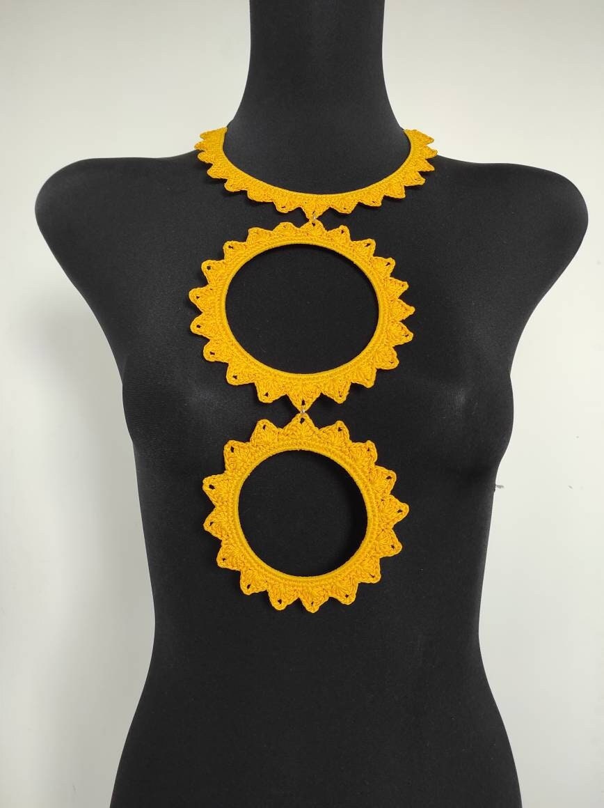 Yellow bib necklace Statement large circle pendant necklace