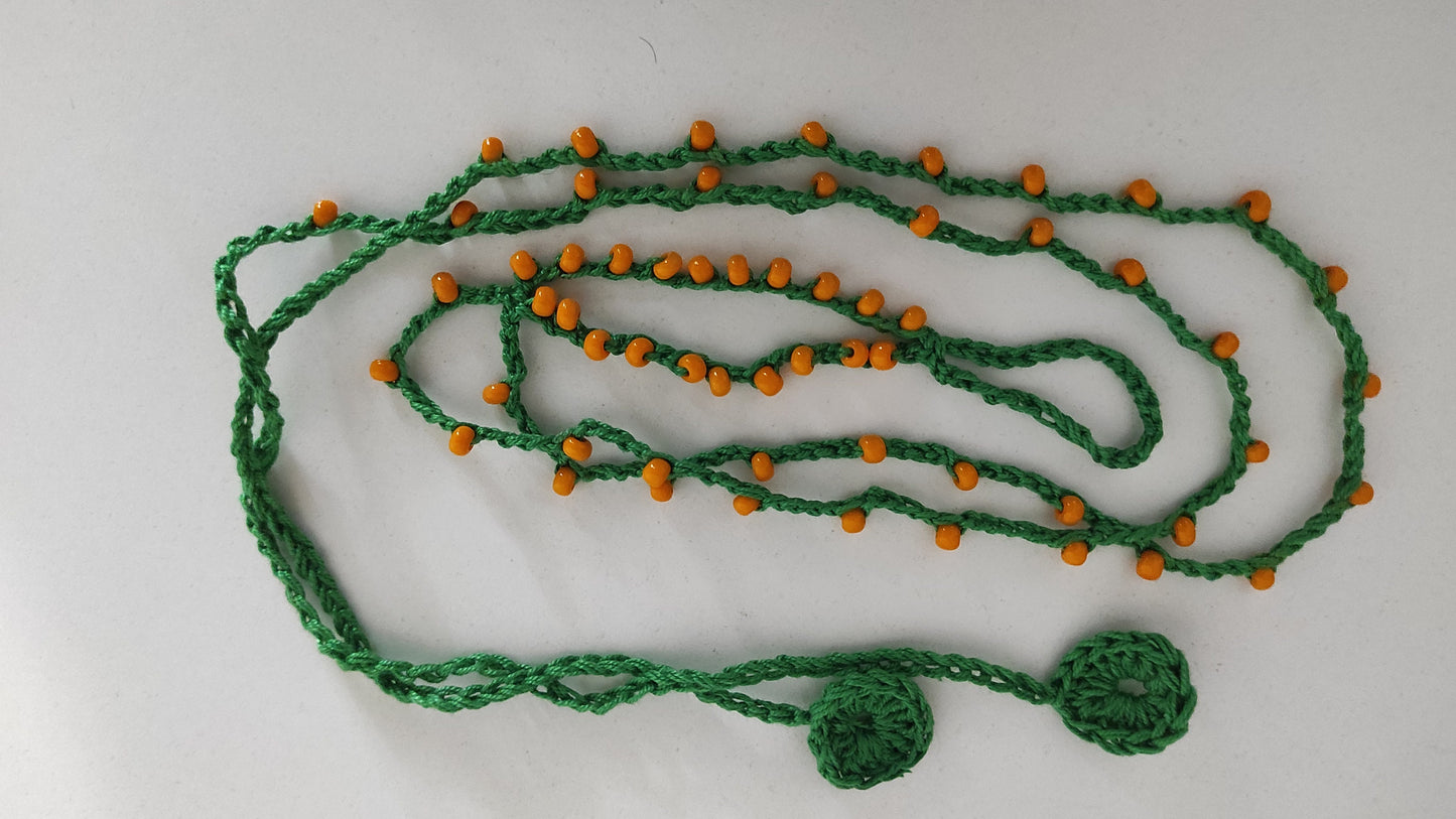 Green orange beaded barefoot sandals Crocheted statement anklets