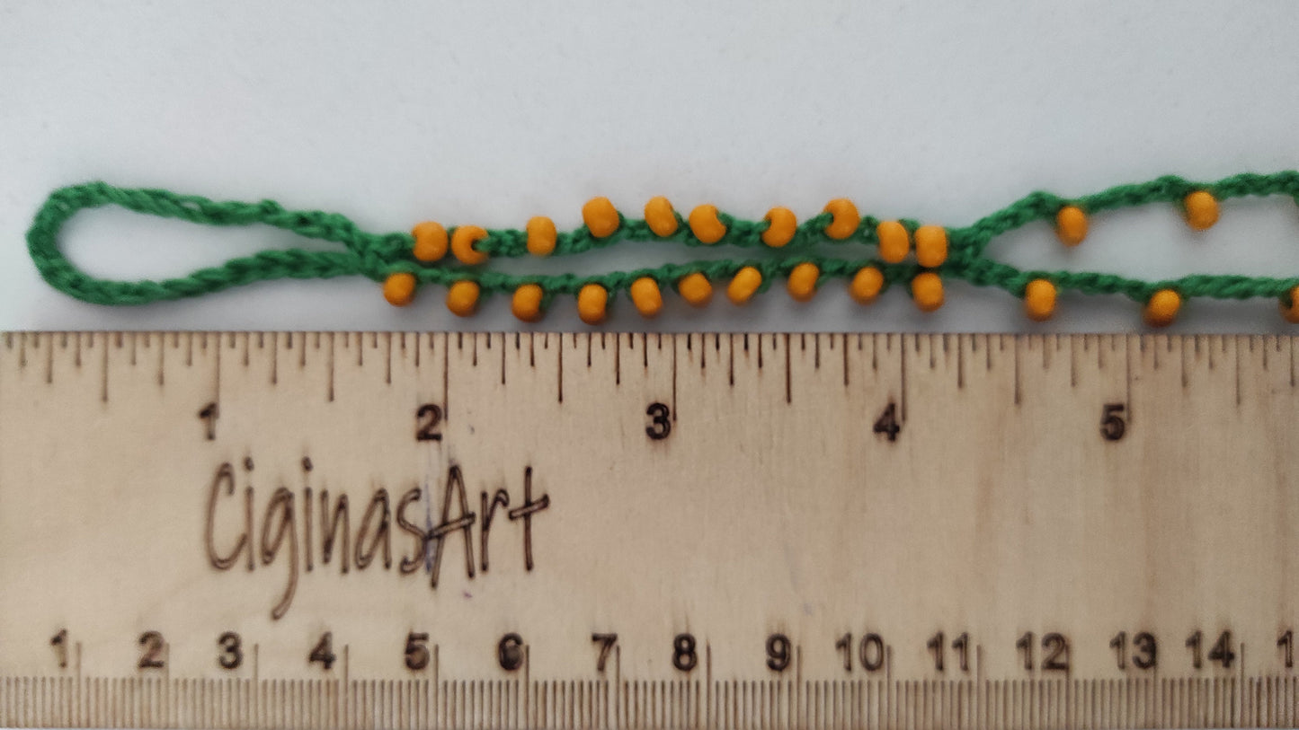 Green orange beaded barefoot sandals Crocheted statement anklets