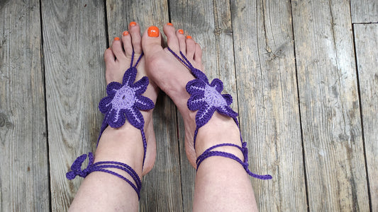 Purple statement barefoot sandals Crocheted anklets