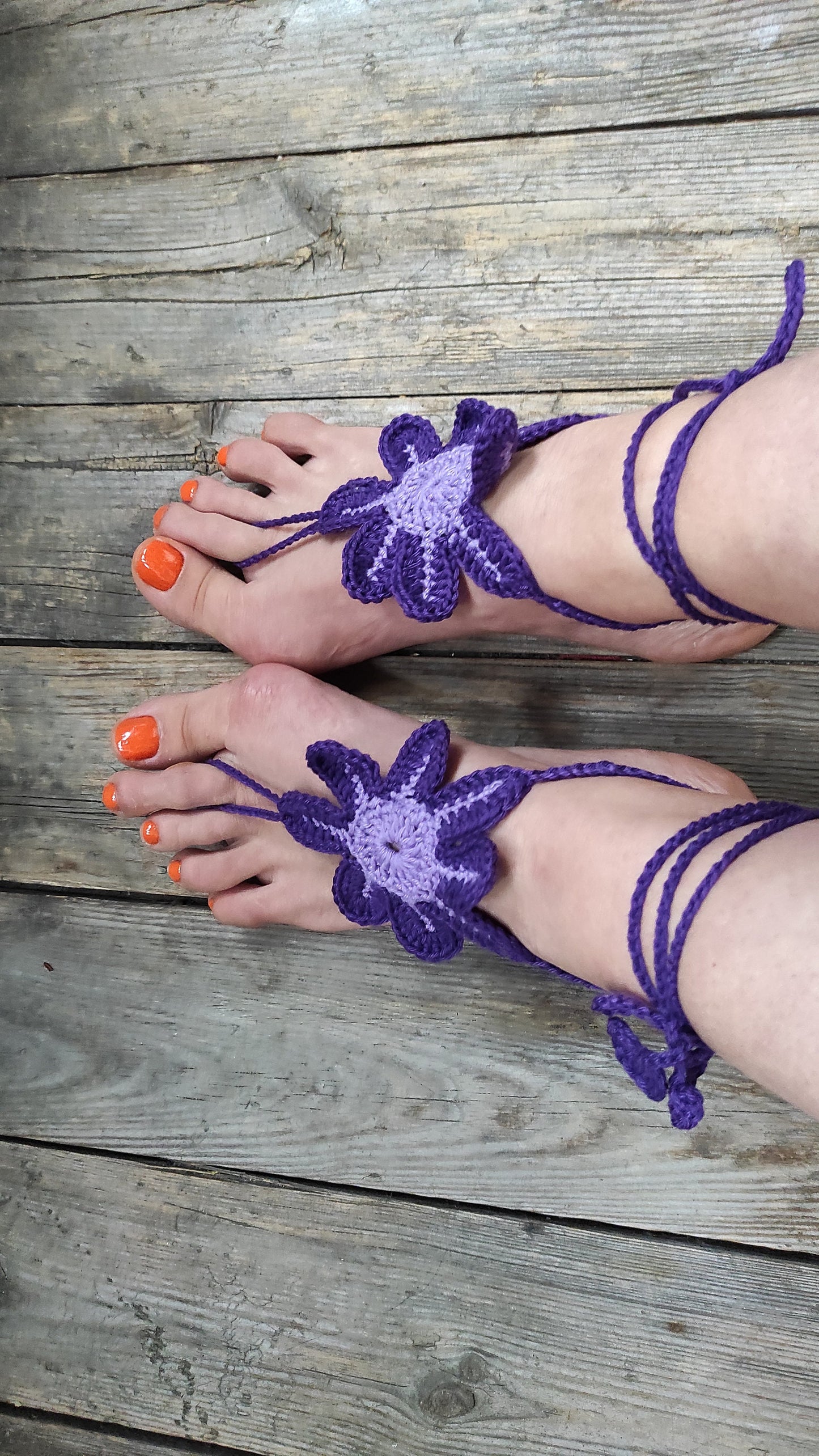 Purple statement barefoot sandals Crocheted anklets