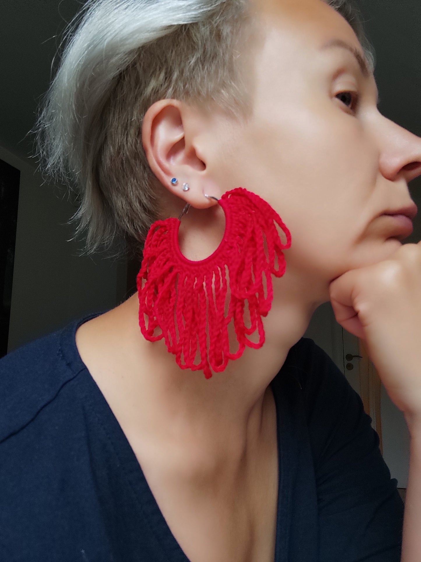 Red huge earrings Red extra large hoop earrings African statement earrings for woman