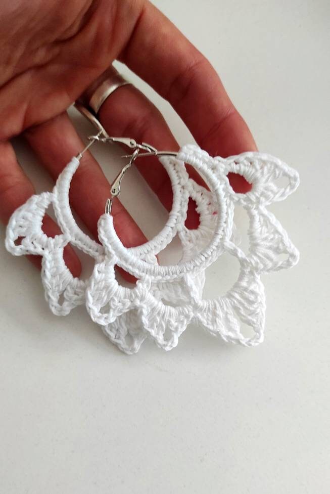 White earrings African Earrings Statement Earrings Oversized hoop earrings Large hoop earrings Boho earrings Big hoops