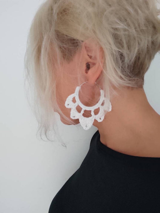 White earrings African Earrings Statement Earrings Oversized hoop earrings Large hoop earrings Boho earrings Big hoops