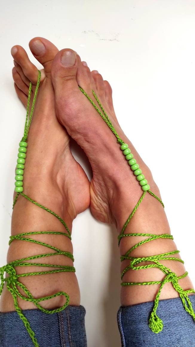 Green barefoot sandals Green anklets for woman