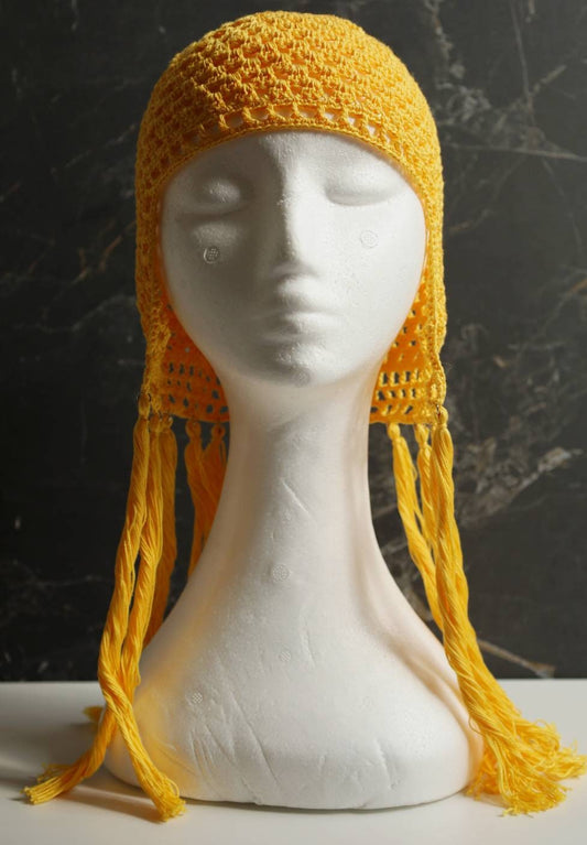 Yellow headdress with tassels for woman Yellow fake hair for shoulders