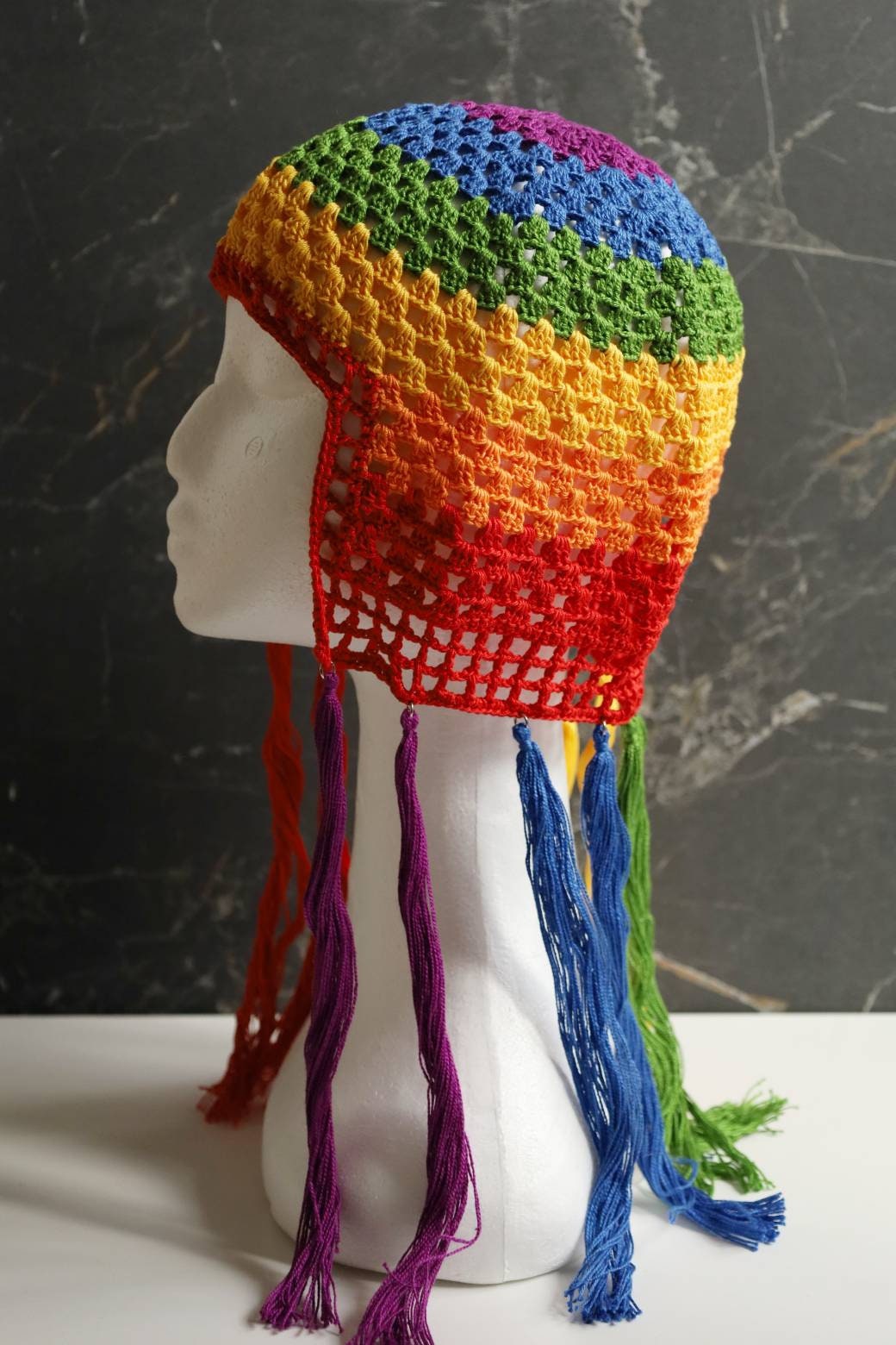 Rainbow headdress Rainbow helmet with tassels Unisex