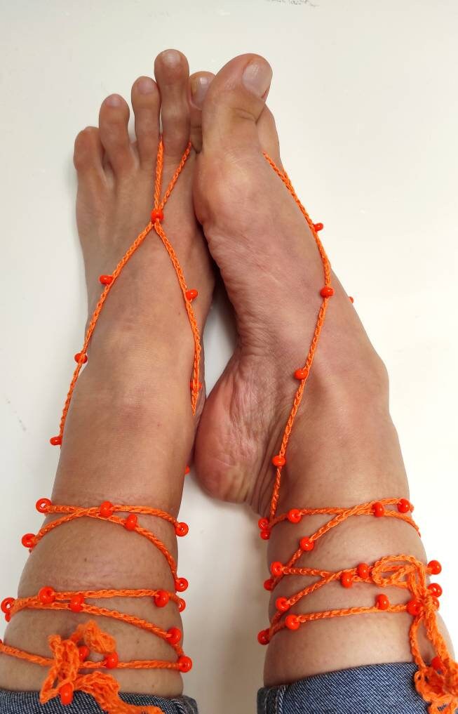 Orange barefoot sandals Orange anklets for woman