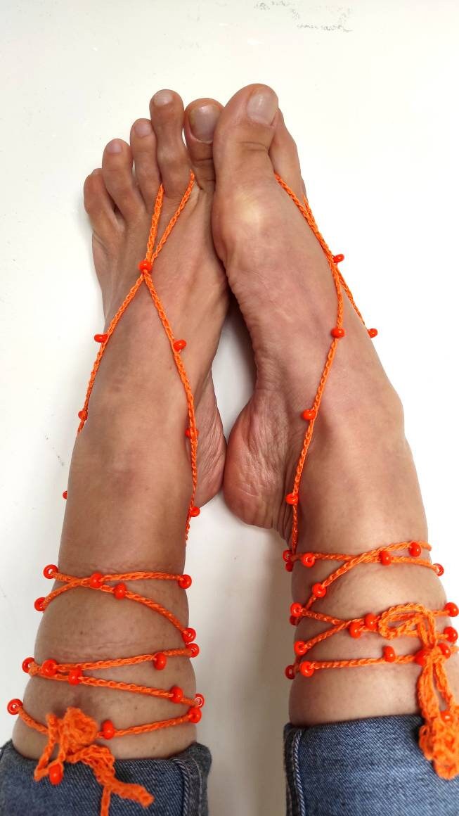 Orange barefoot sandals Orange anklets for woman