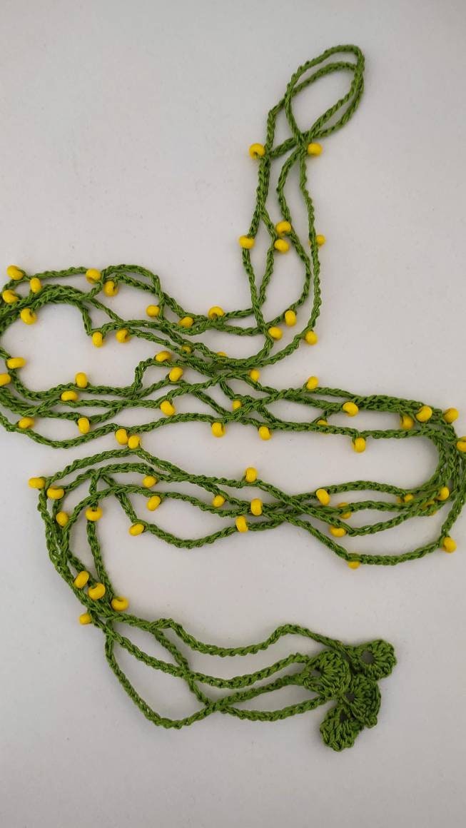 Green yellow barefoot sandals Beaded anklets for woman