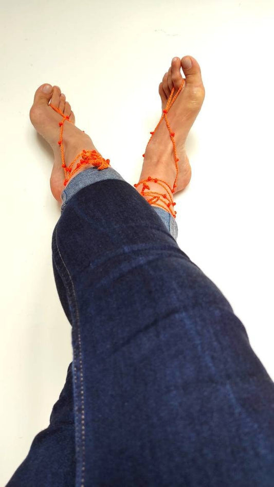 Orange barefoot sandals Orange anklets for woman