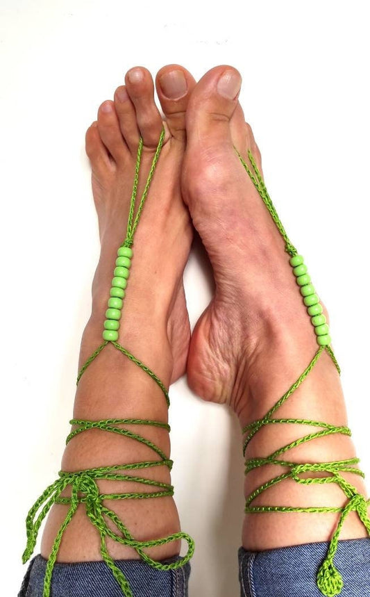 Green barefoot sandals Green anklets for woman