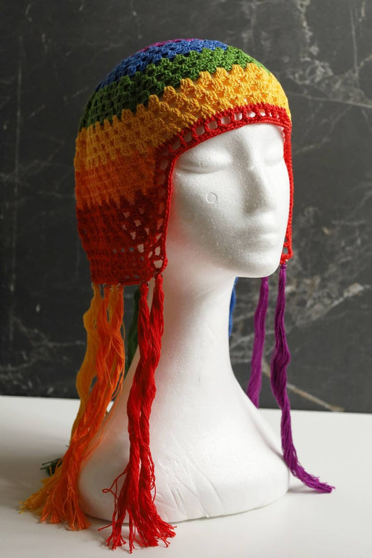 Rainbow headdress Rainbow helmet with tassels Unisex