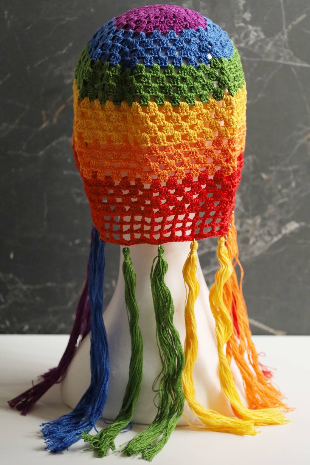 Rainbow headdress Rainbow helmet with tassels Unisex