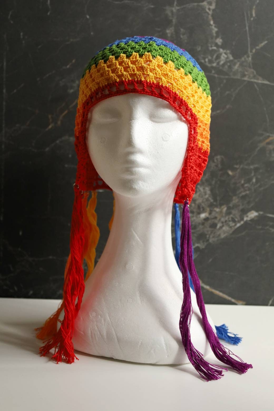 Rainbow headdress Rainbow helmet with tassels Unisex