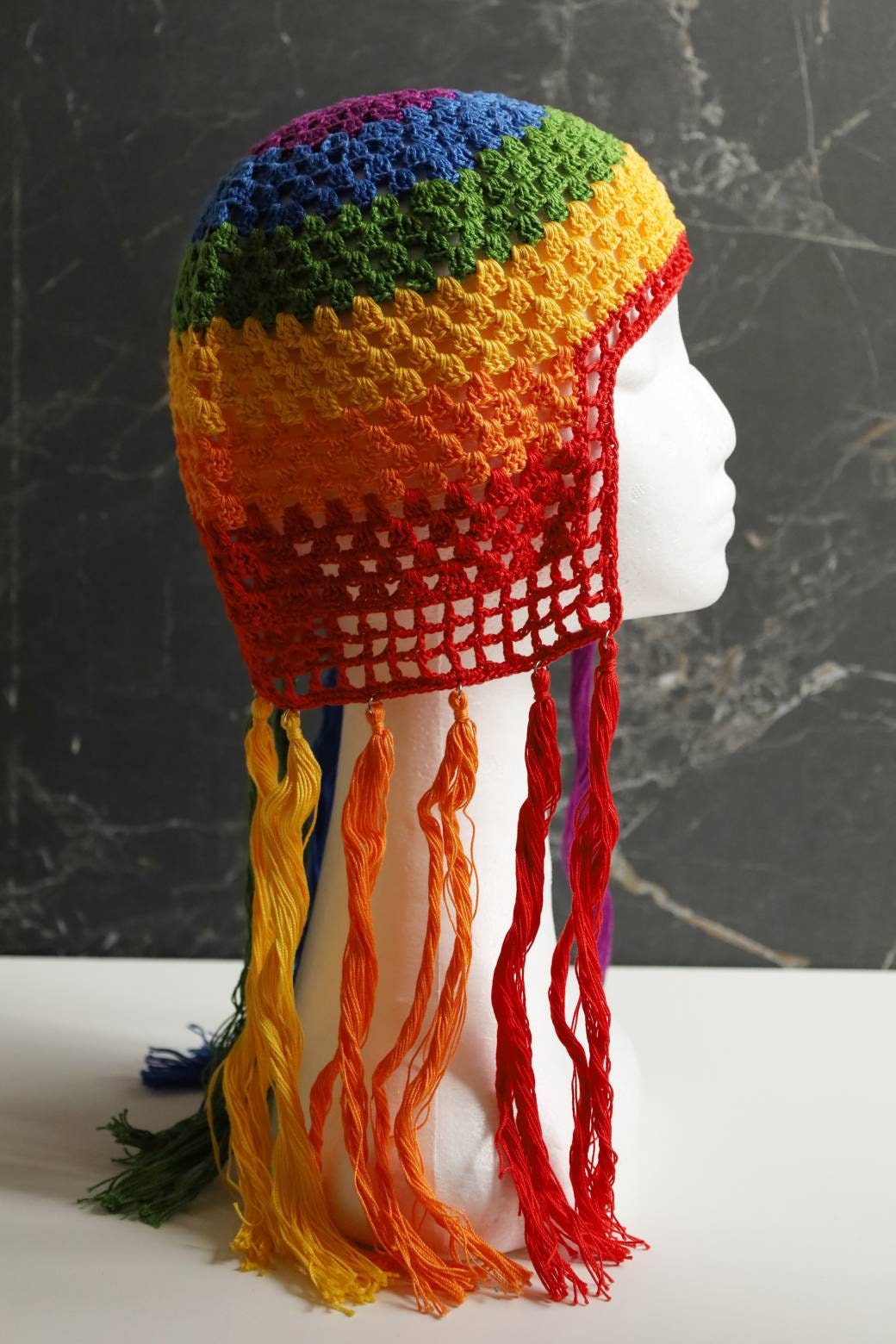 Rainbow headdress Rainbow helmet with tassels Unisex