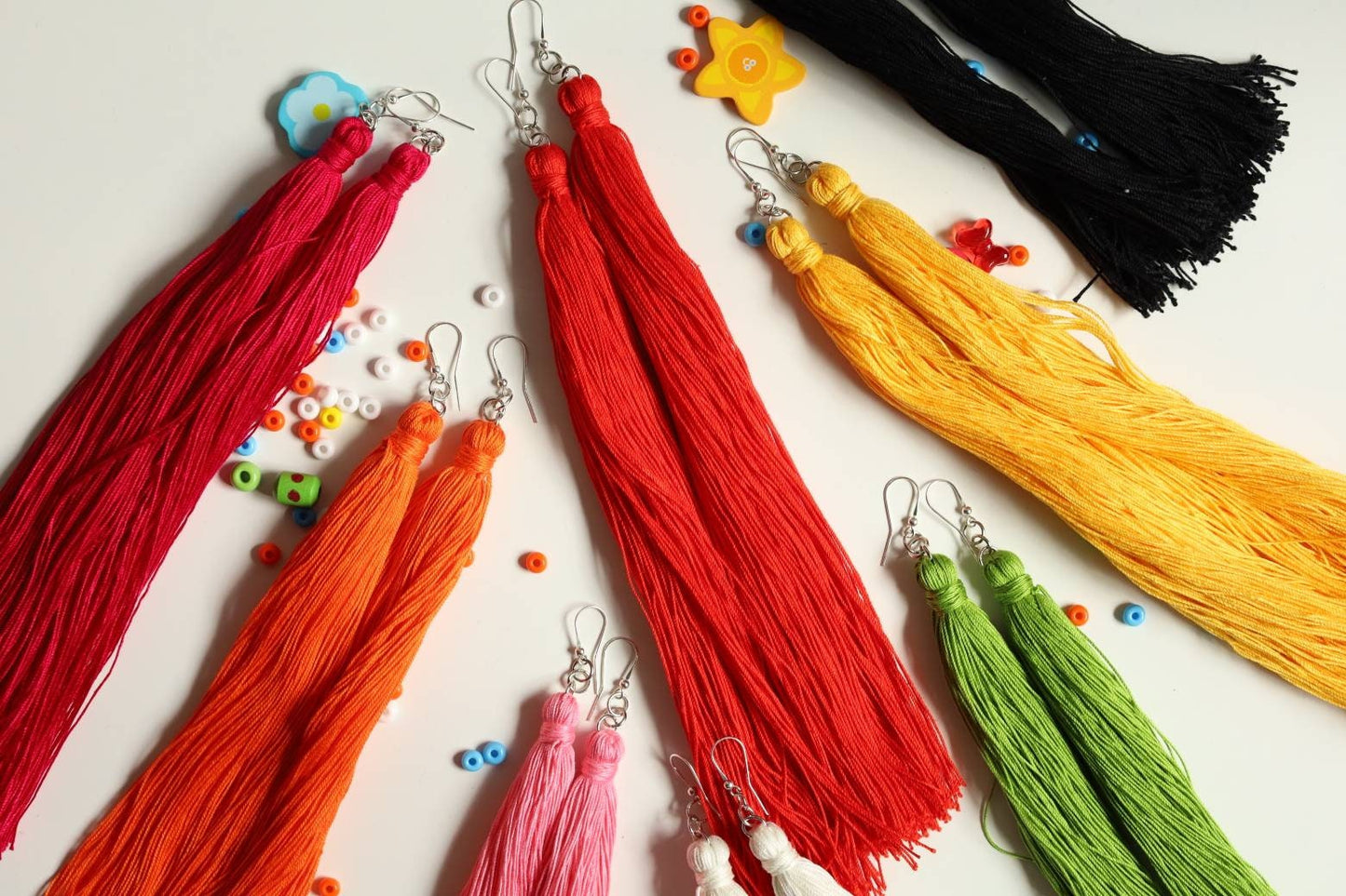 Orange 10-inch length tassels earrings Statement tassels earrings Extra long drop earrings