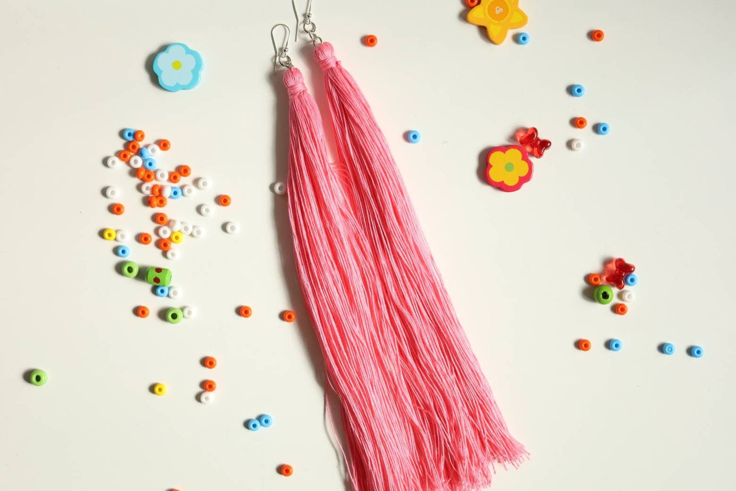 Pink long tassels earrings 10-inch length tassels earrings Statement tassels earrings Extra long drop earrings