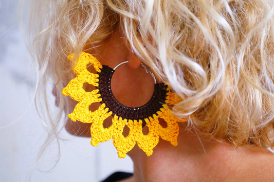 Sunflower earrings Sunflower loop earrings large