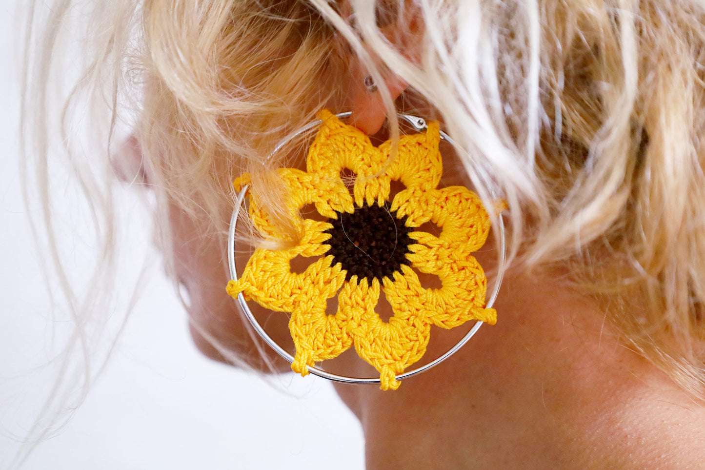 Sunflowers hoop earrings Large sunflower earrings