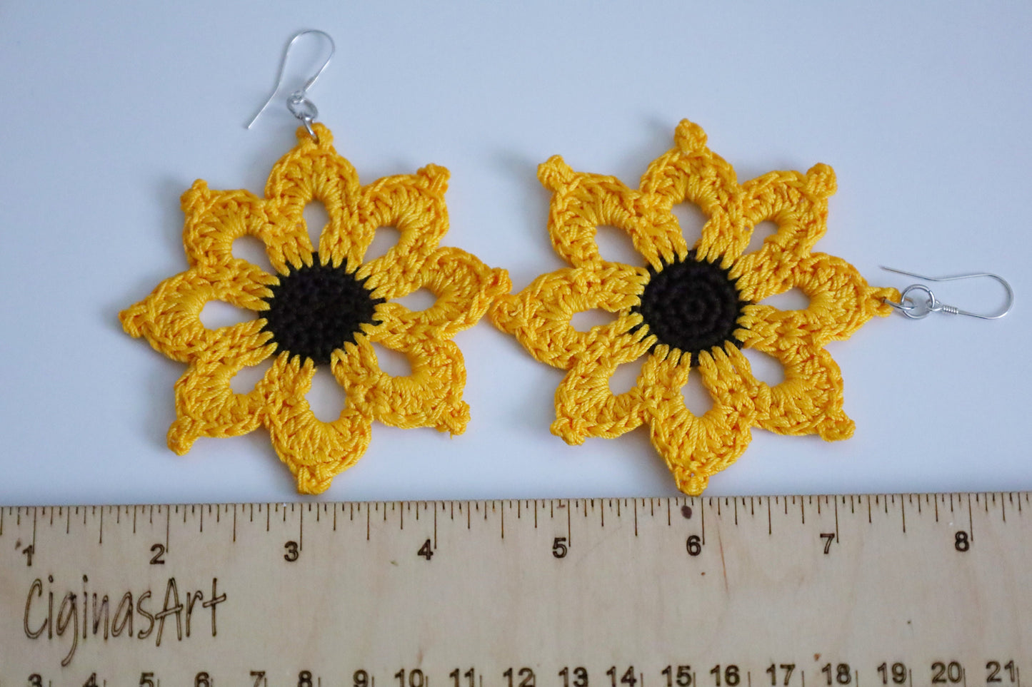 Large sunflower dangle earrings