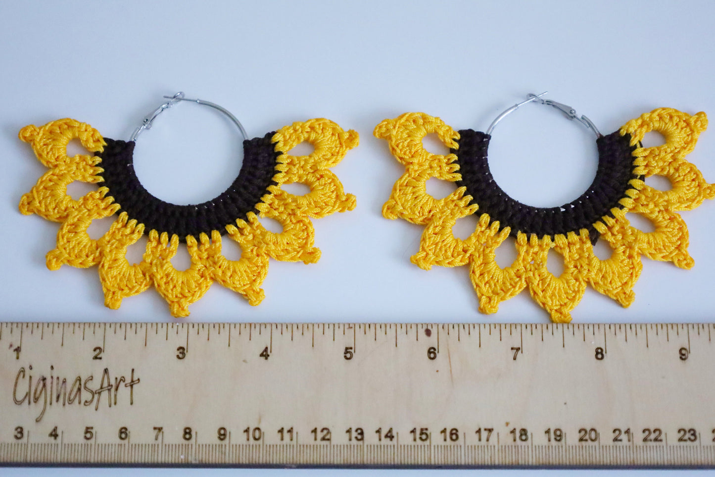 Sunflower earrings Sunflower loop earrings large