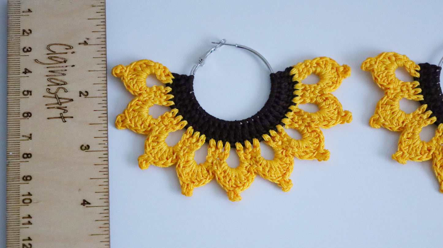 Sunflower earrings Sunflower loop earrings large