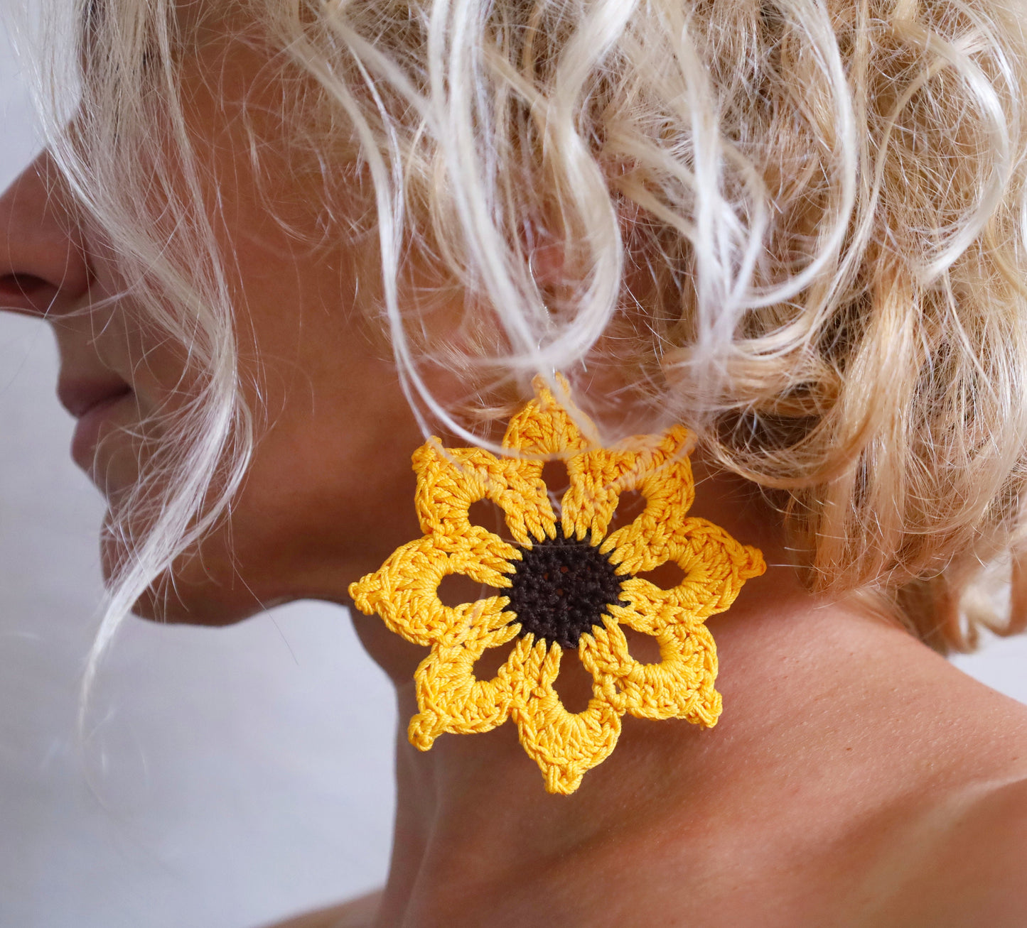 Large sunflower dangle earrings