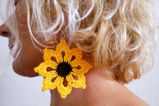 Large sunflower dangle earrings