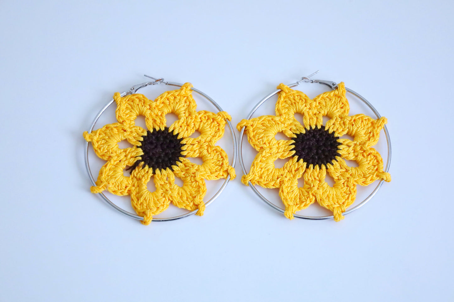 Sunflowers hoop earrings Large sunflower earrings