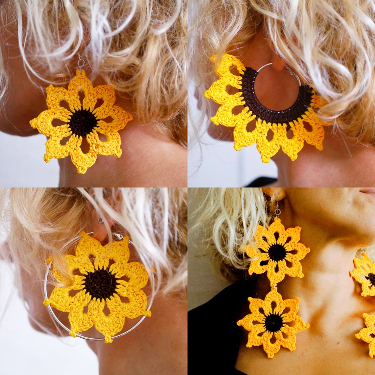 Large sunflower dangle earrings